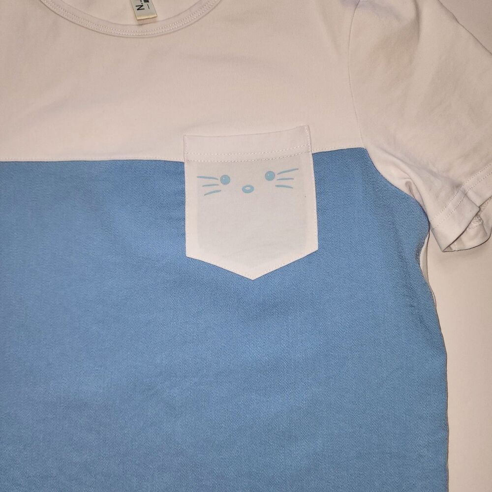 N. Sun Animal Face Blue & White T-Shirt Size M